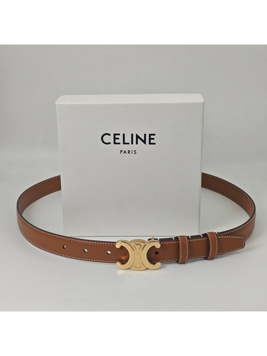 Celine Accessories - Celine Tan Leather Belt with Gold Triomphe Buckle